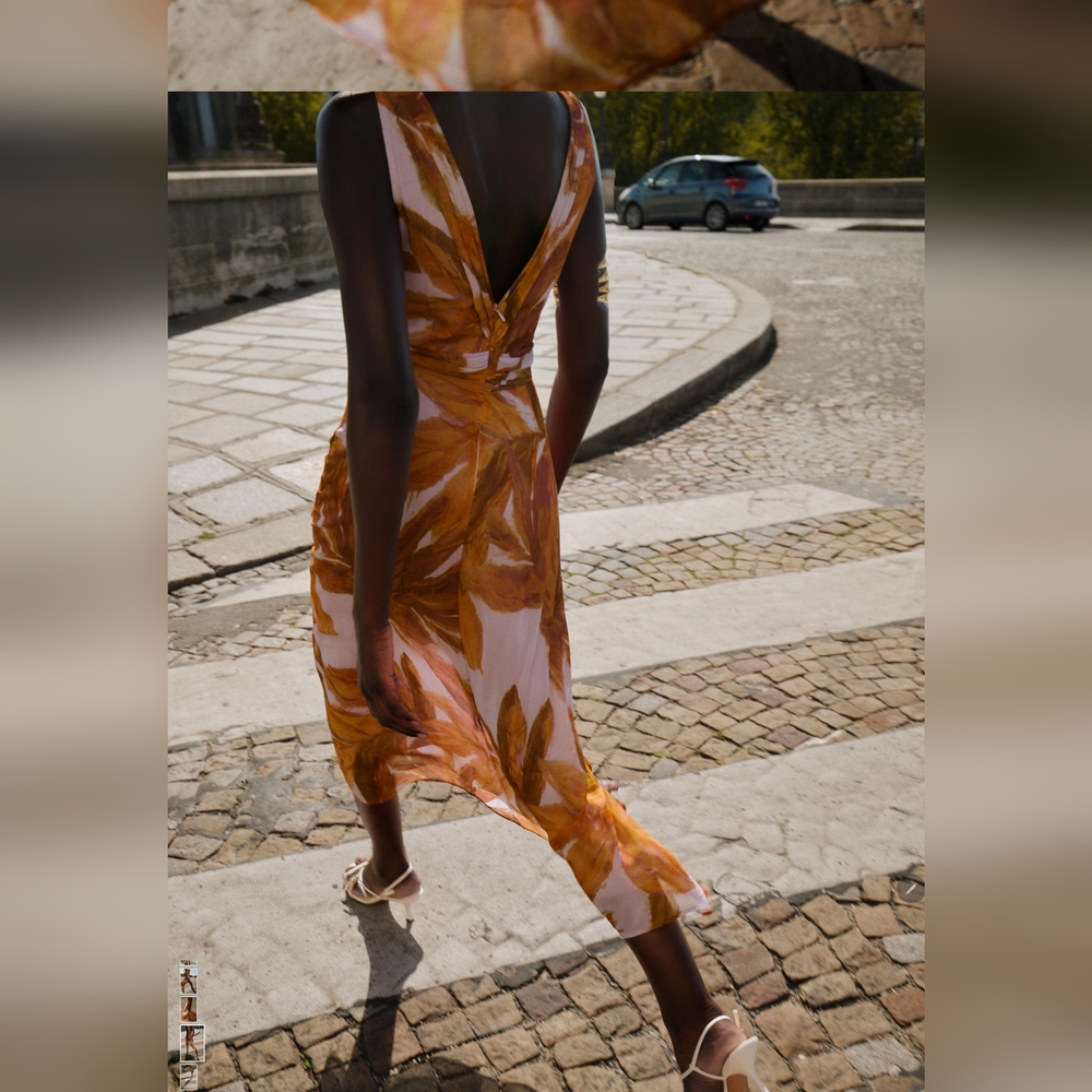Zara Brown and White Abstract Print Sleeveless Dress - Picture 2 of 12